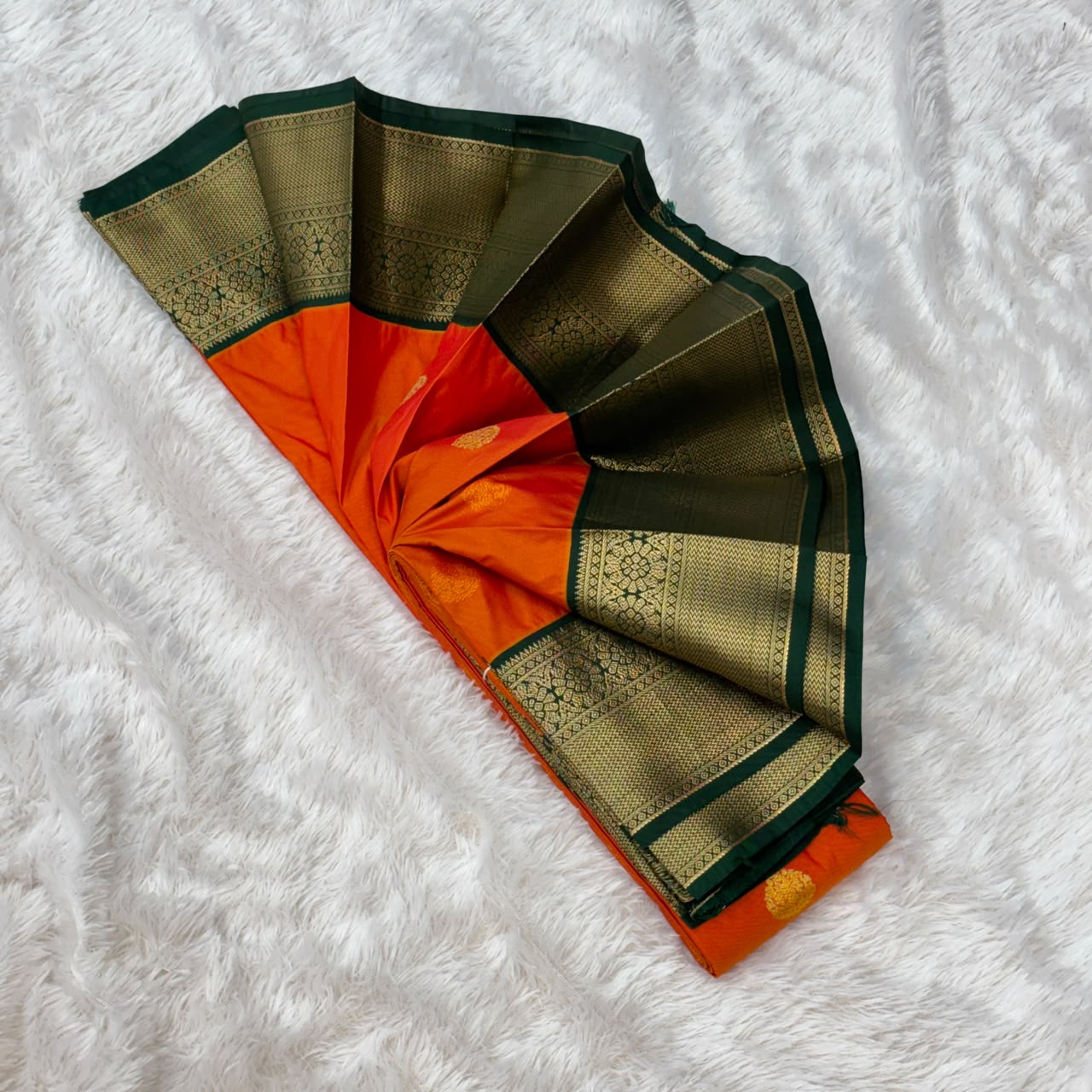 Silk Gadwal Saree -  Kesari
