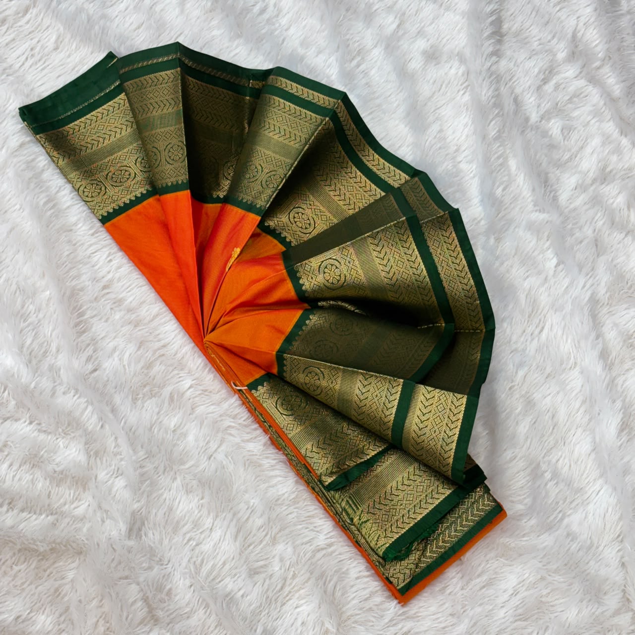 Silk Gadwal Saree -  Orange With Green