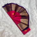 Silk Gadwal Saree -Pink With Purple Flower Design
