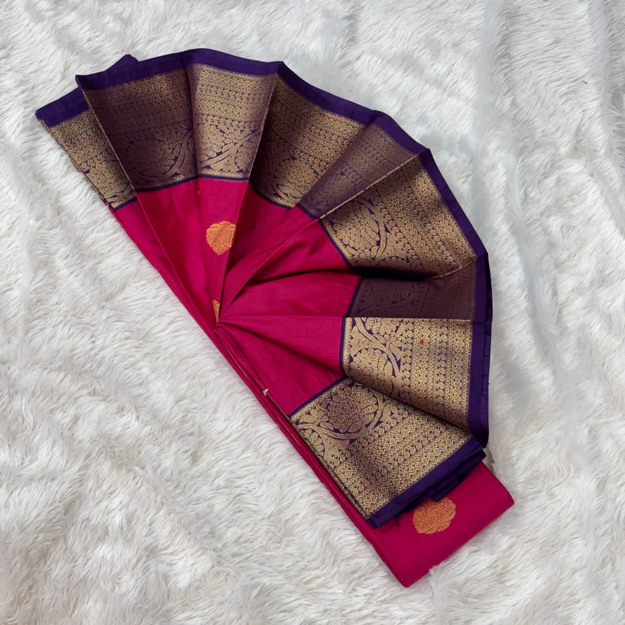 Silk Gadwal Saree -Pink With Purple Flower Design