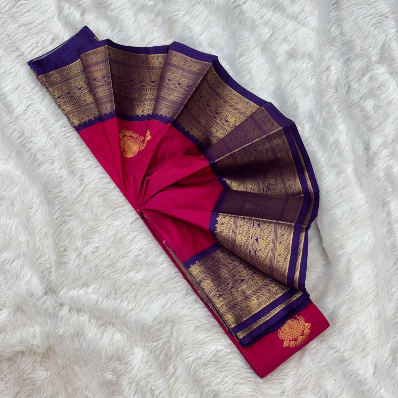 Silk Gadwal Saree -  Peacock Pink With Purple