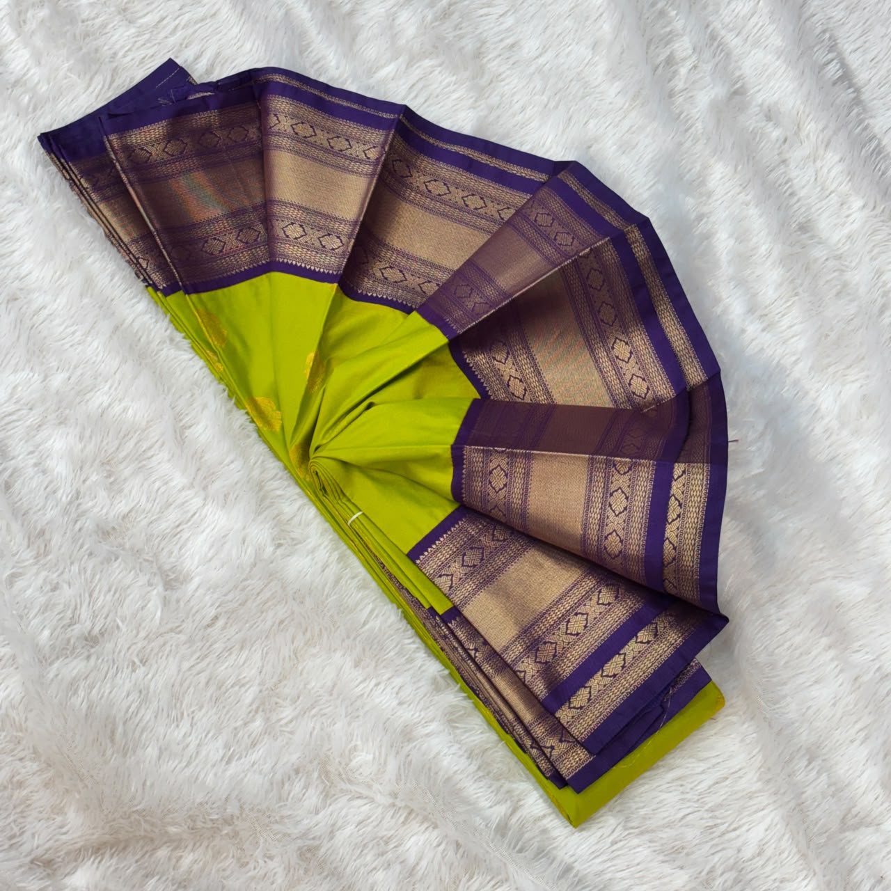Silk Gadwal Saree -Design parrot green with purple boarder