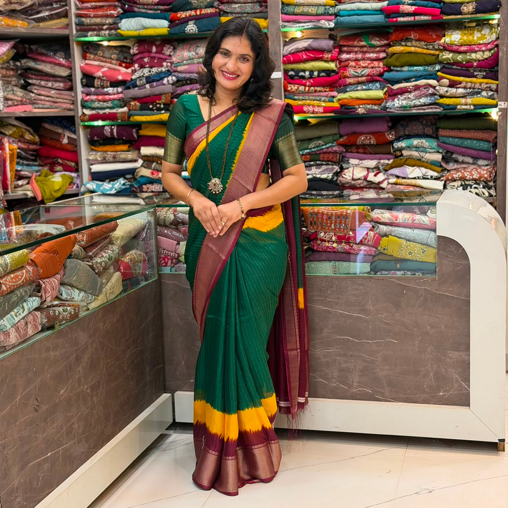 Soft Malai Silk Saree - Green
