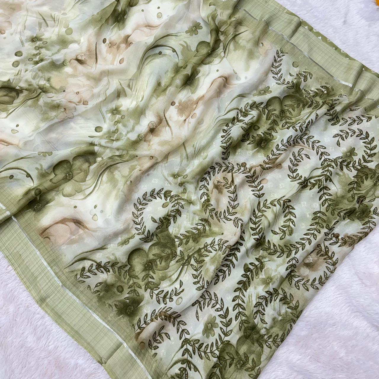 Aparna  Floral Saree-  Pista
