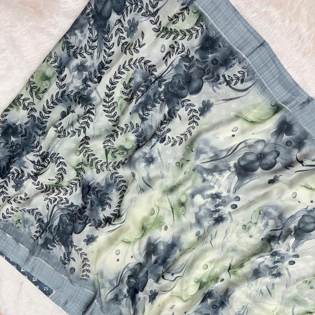 Aparna  Floral Saree- Grey