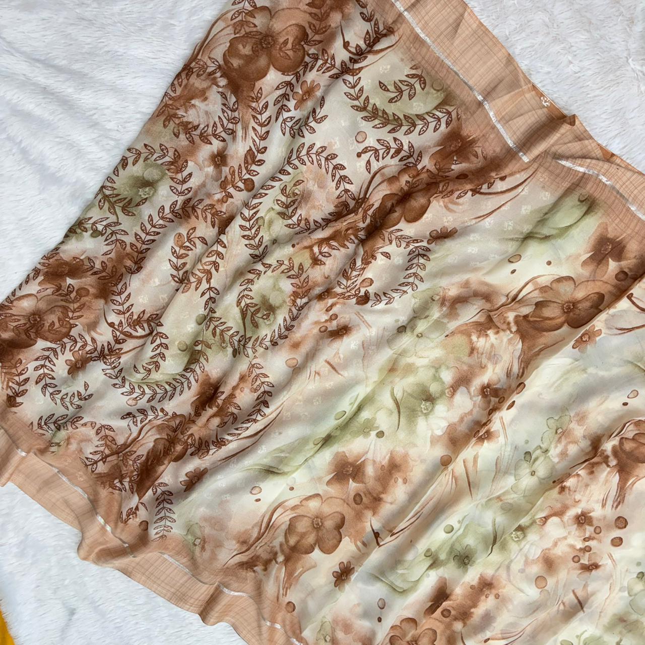 Aparna  Floral Saree-  Light Coffee