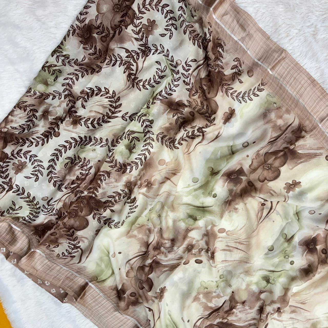 Aparna  Floral Saree- Dark Coffee
