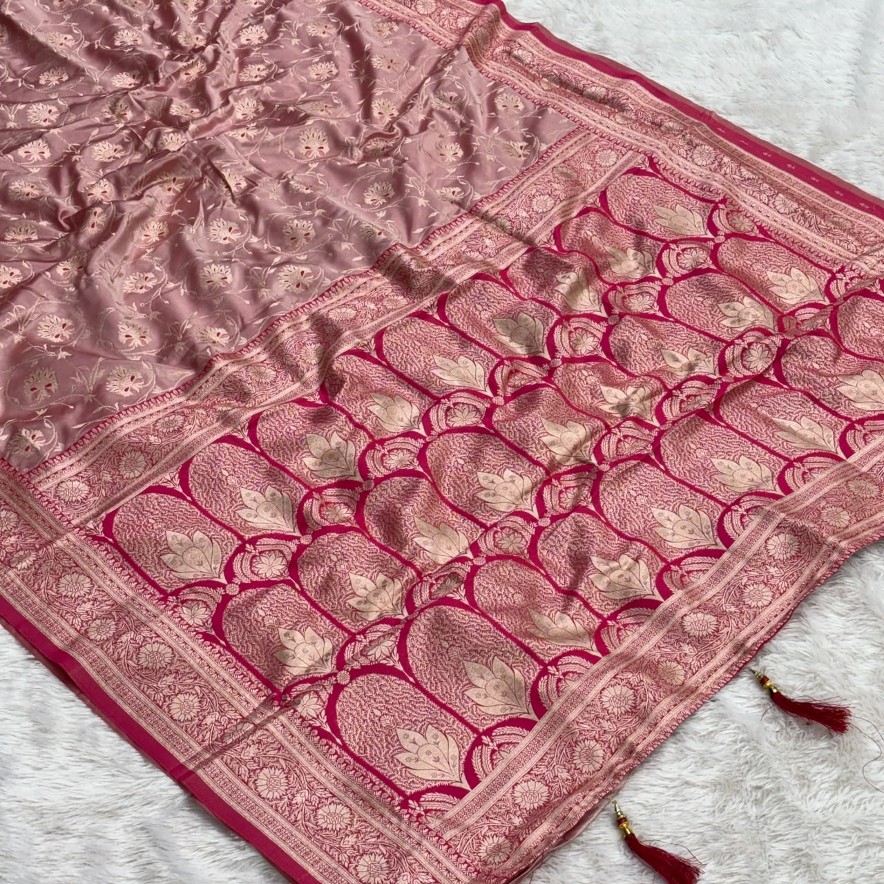 Mashru Silk Jhal Design Saree –  Pink