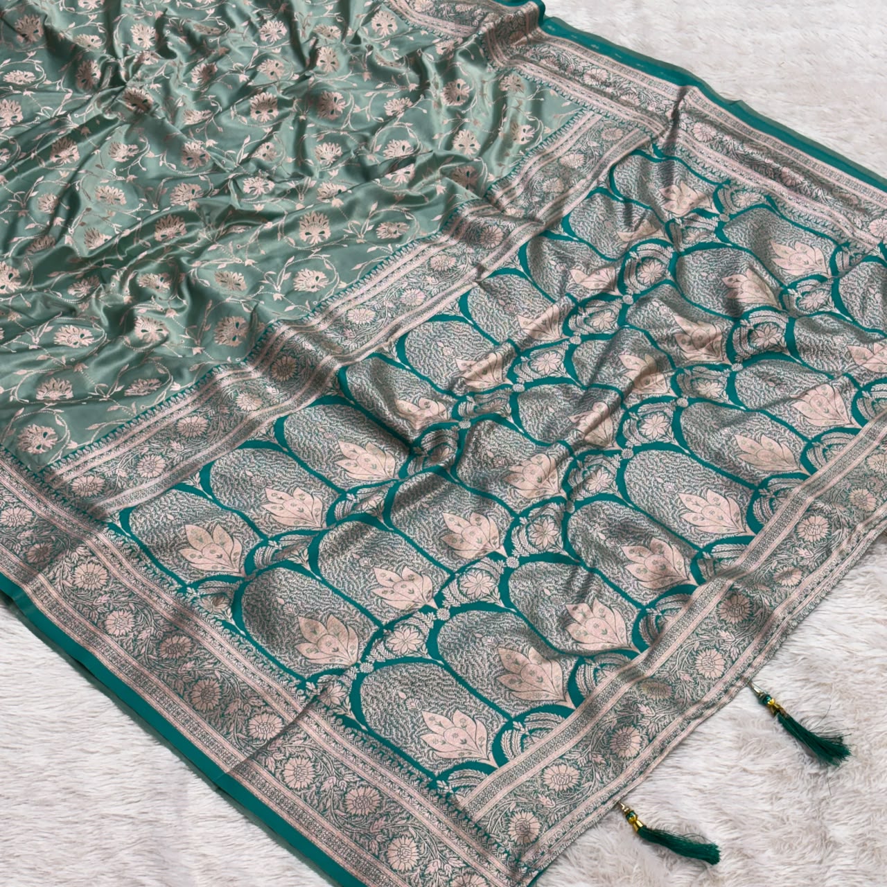 Mashru Silk Jhal Design Saree – Rama