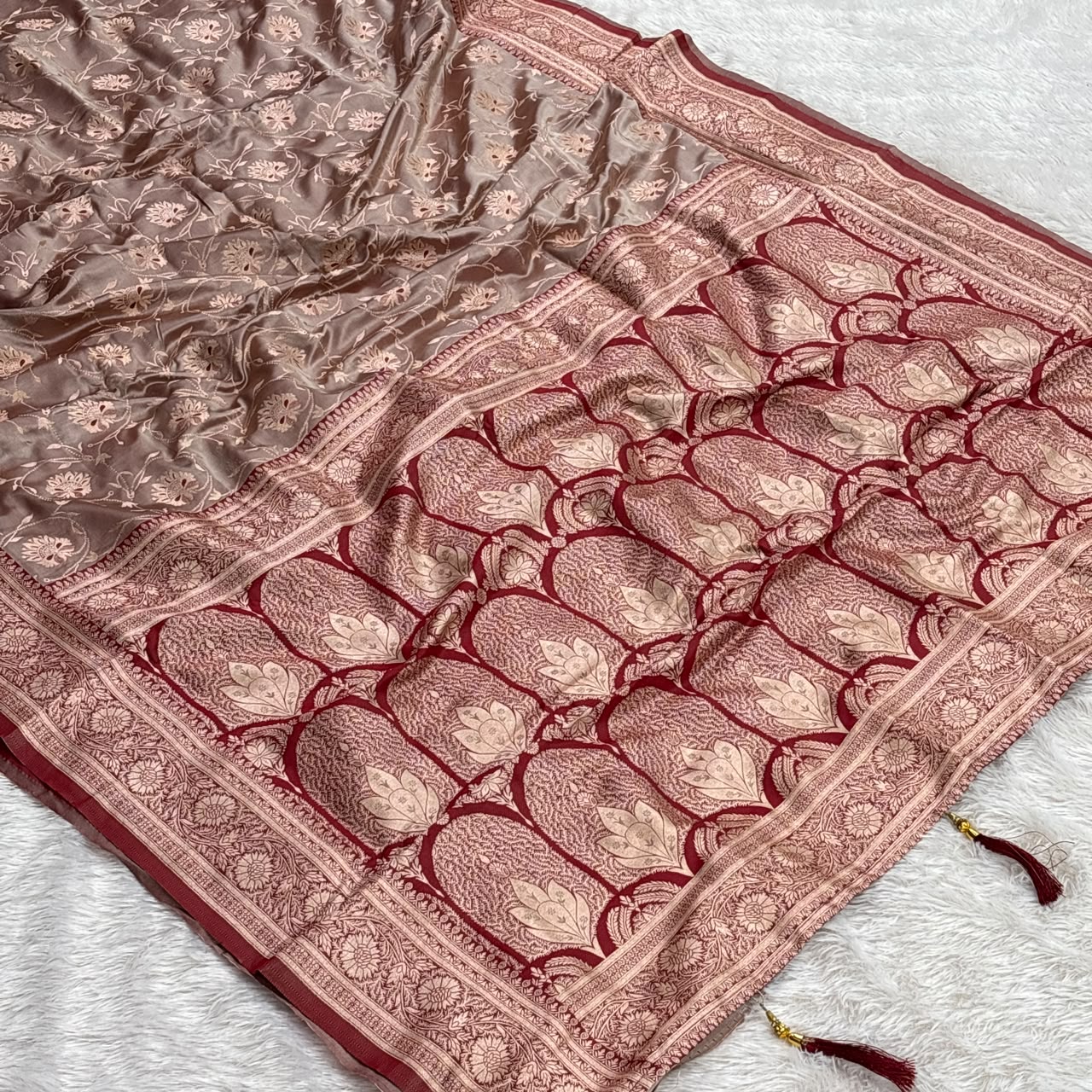 Mashru Silk Jhal Design Saree – Marron