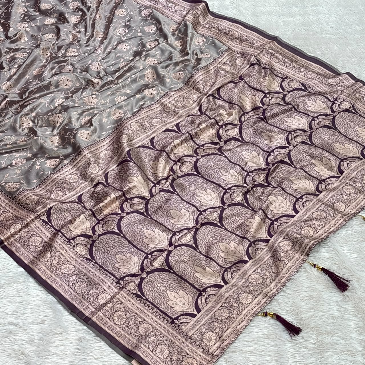 Mashru Silk Jhal Design Saree –  Wine