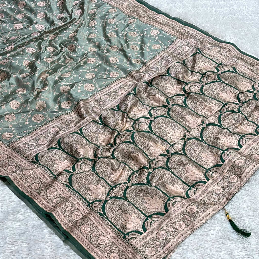 Mashru Silk Jhal Design Saree –  Green