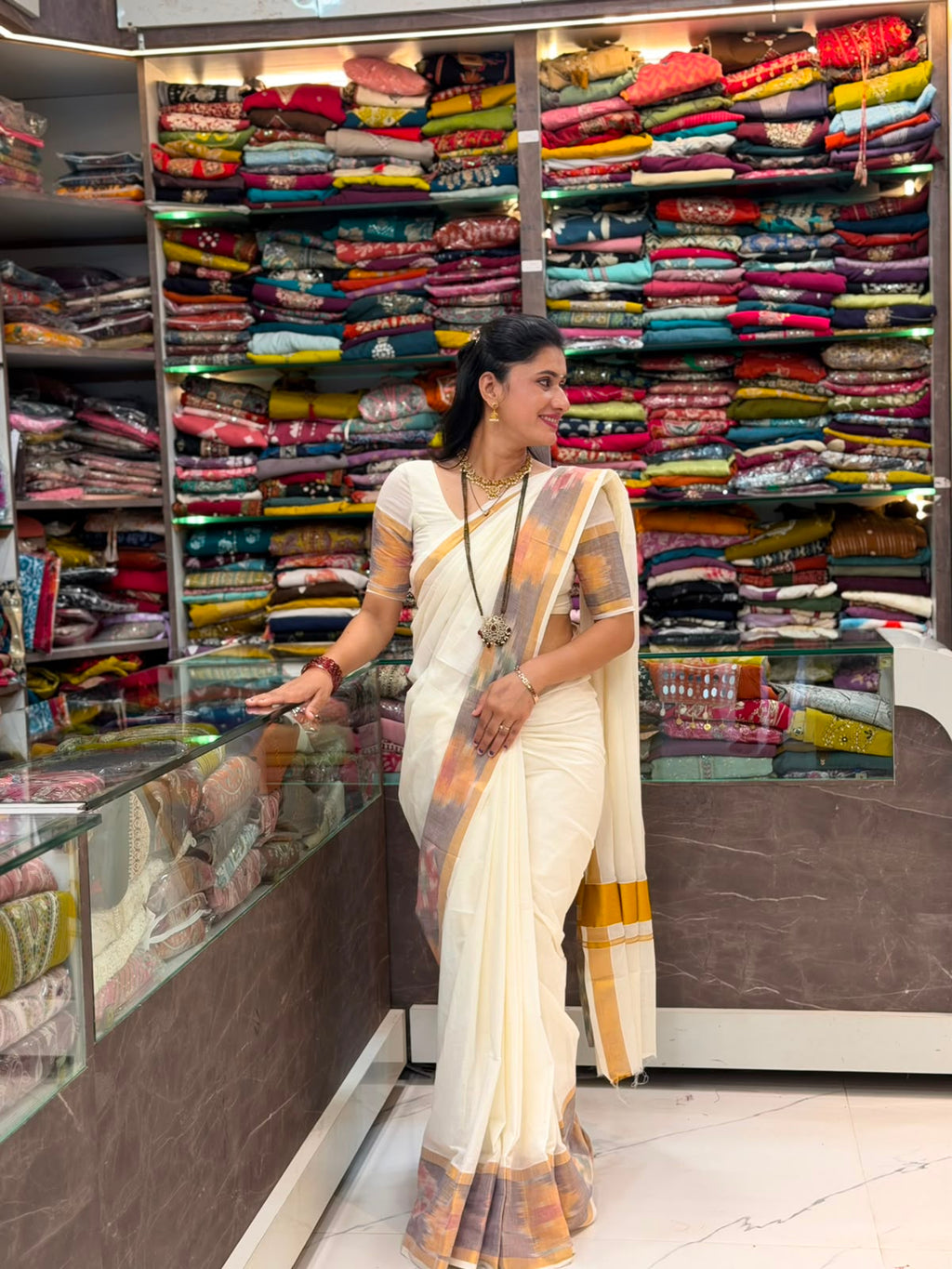 Shravan  Special White Saree