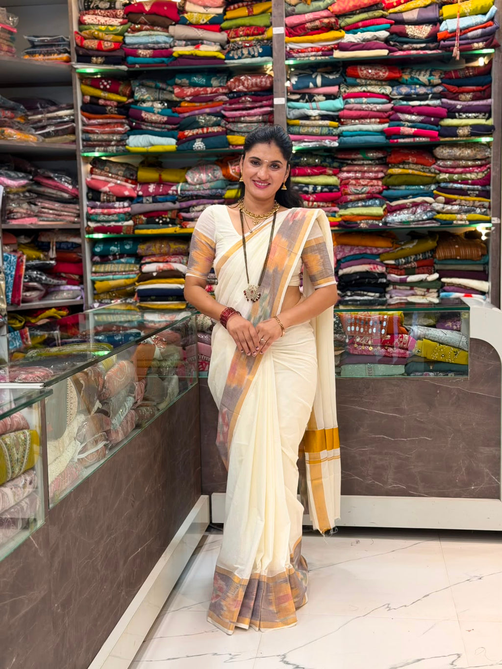 Shravan  Special White Saree