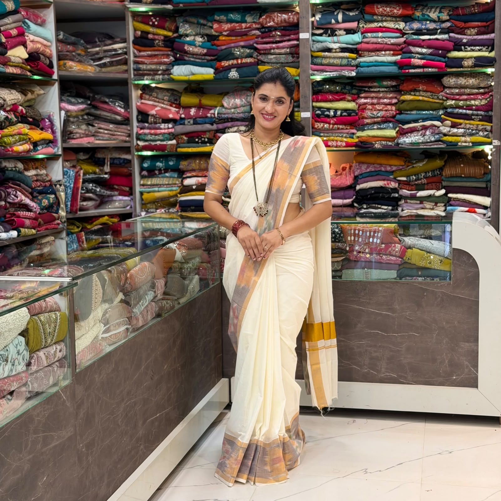 Shravan  Special White Saree