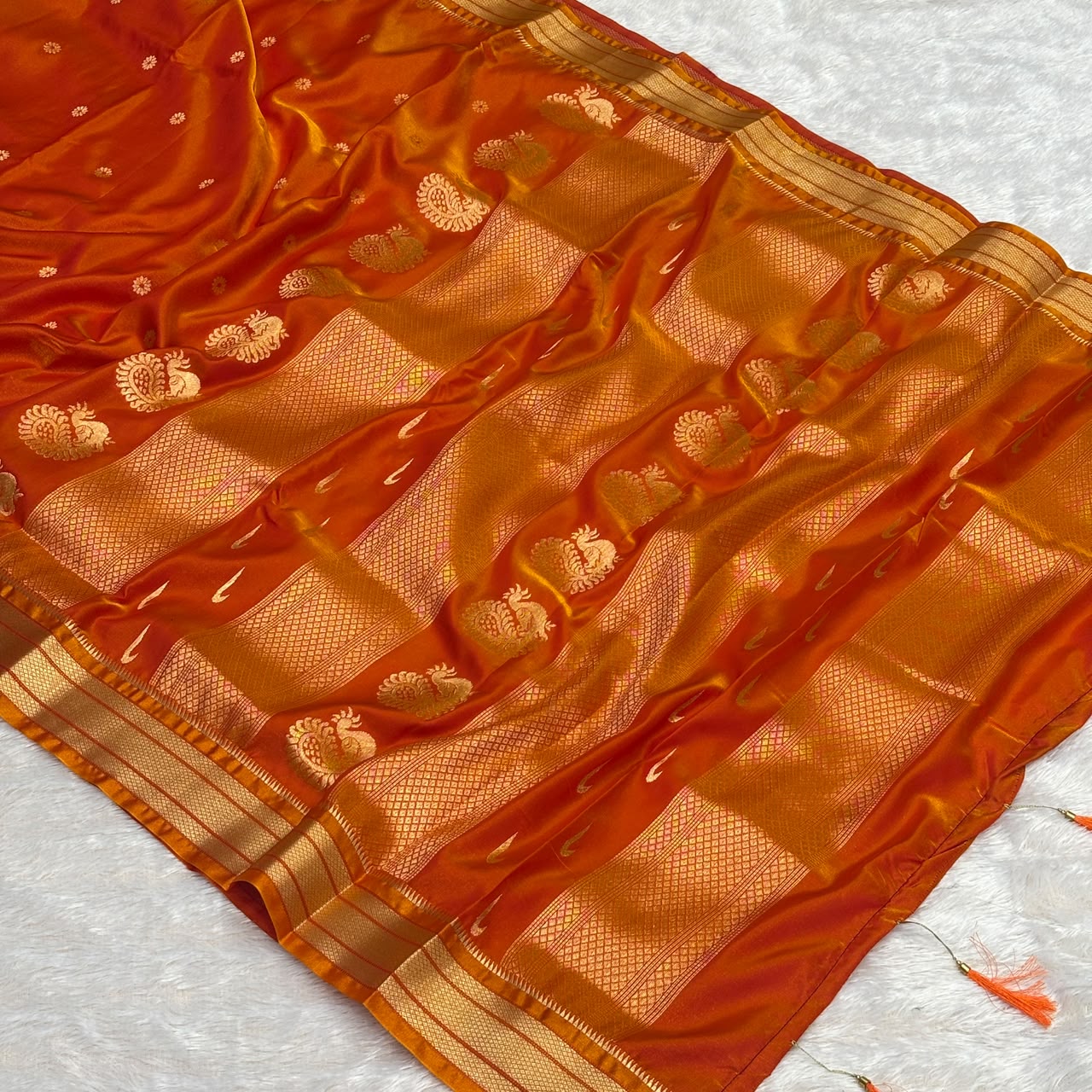 Peacock Zari Silk Saree - Orange