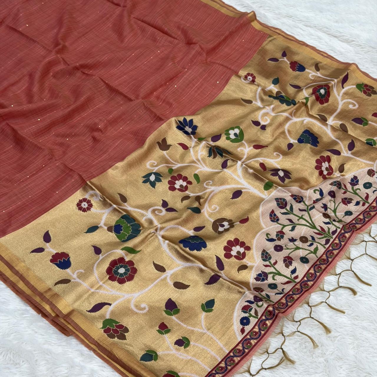 Brocade Pallu Saree -  Rust Orange