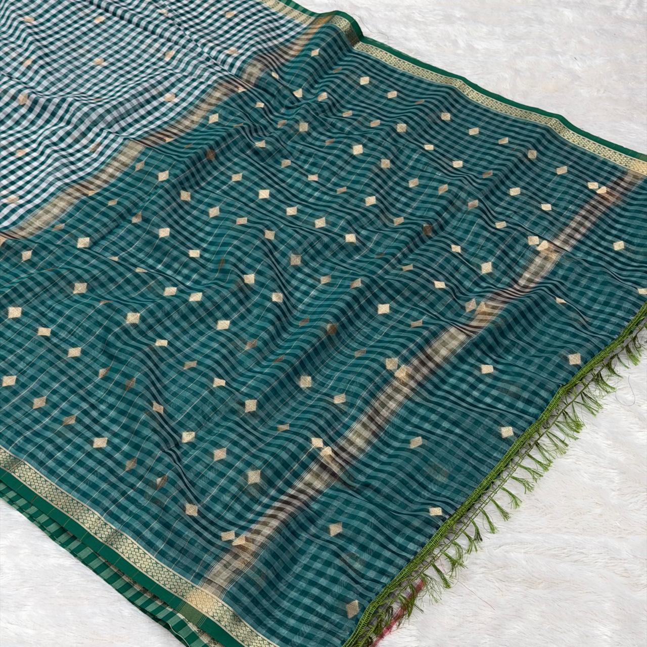 Checks Maheshwari Style Saree- Blue