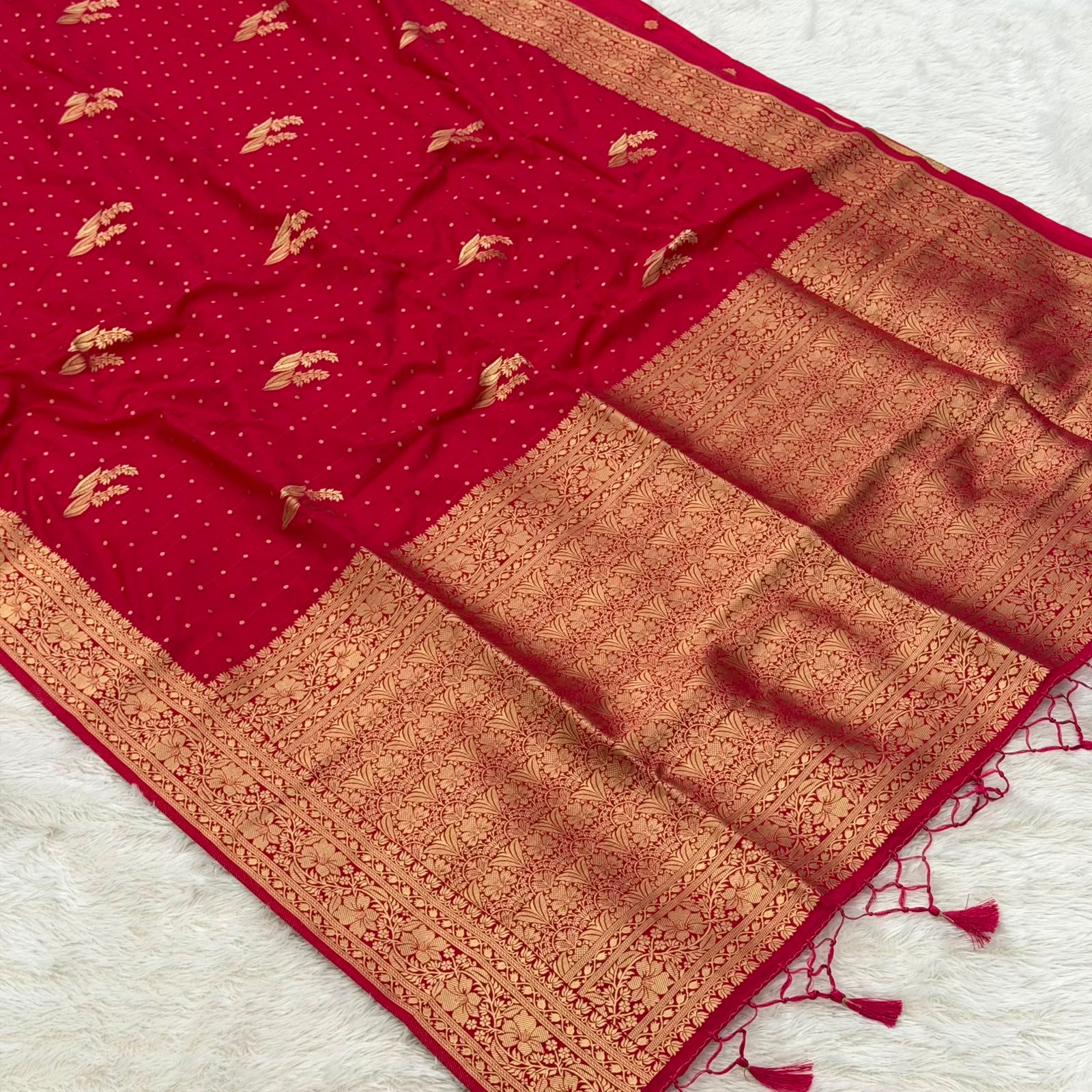 Orange Crepe Georgette Saree - Red