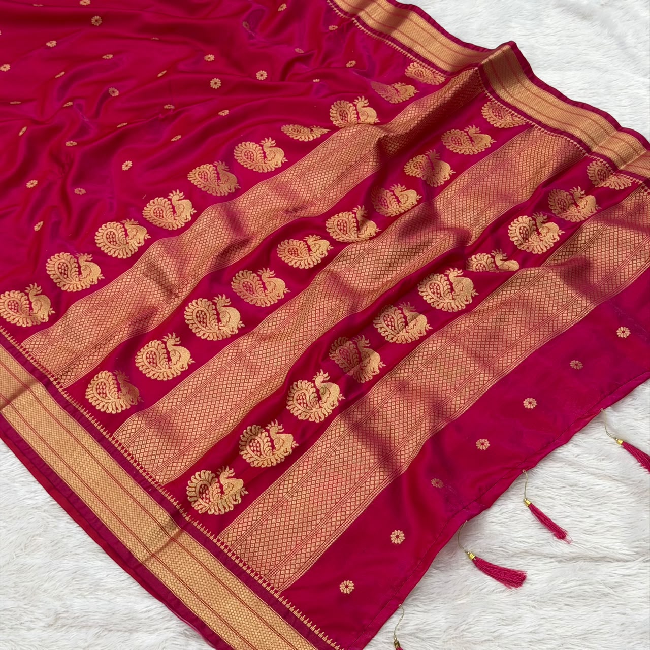 Peacock Zari Silk Saree - Pink