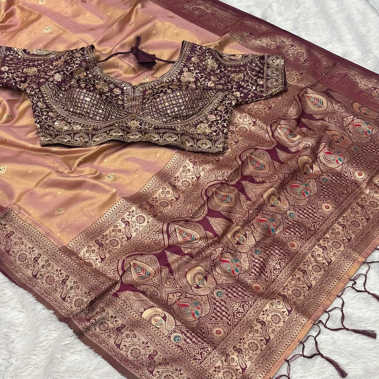 Premium Tishu Saree - Light Orange