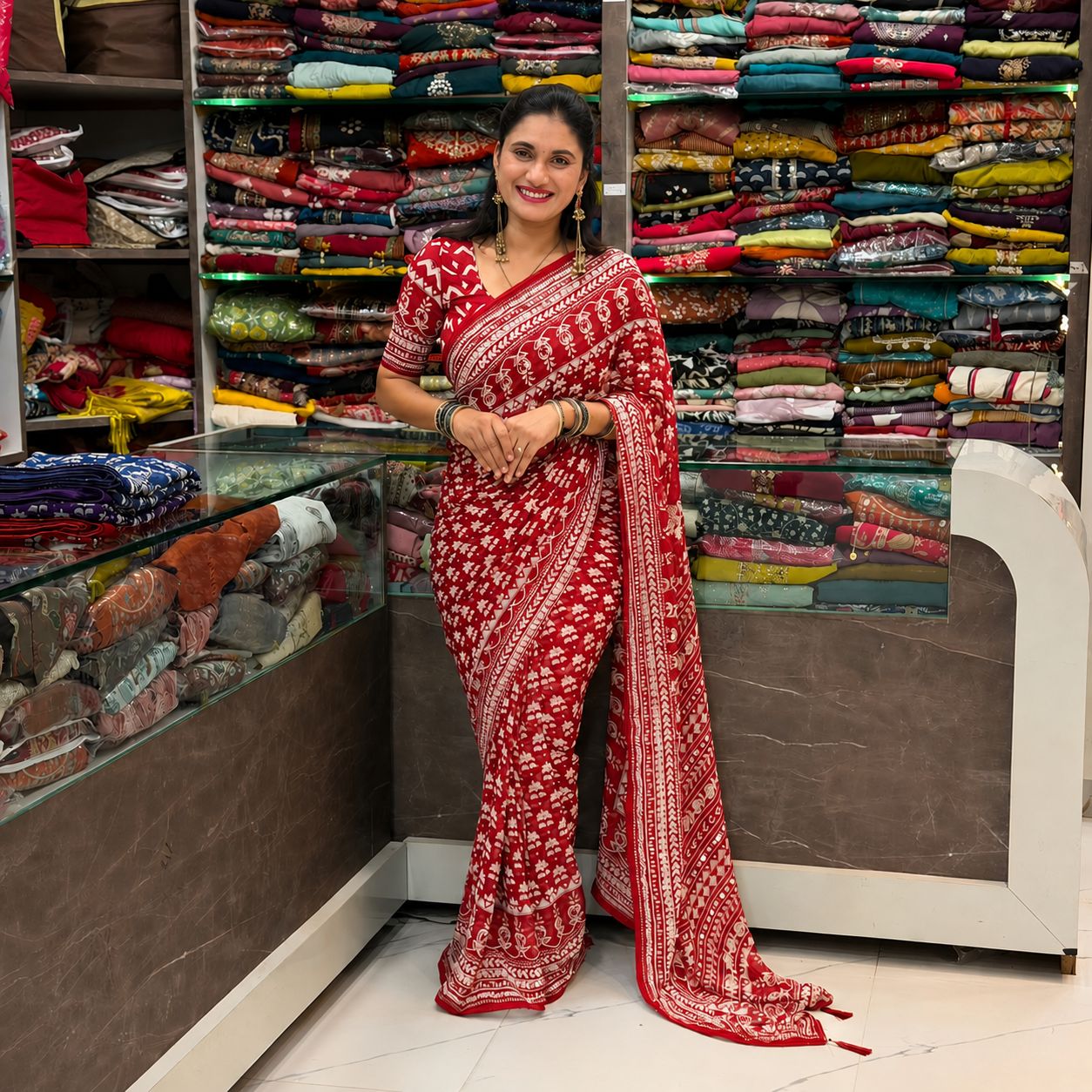 Karina Georgette Printed Saree - Red