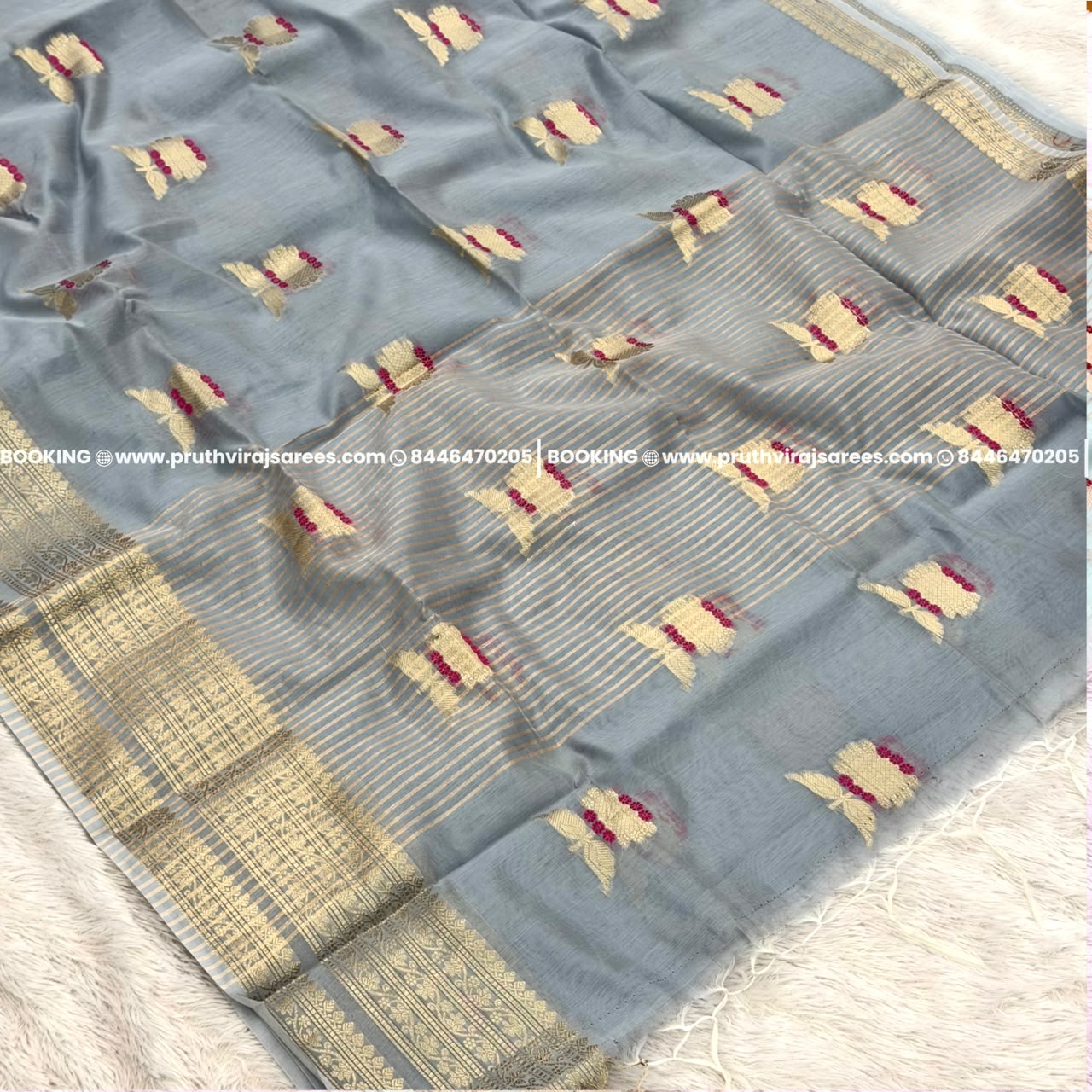 Chanderi Mal Fabric Saree - Grey