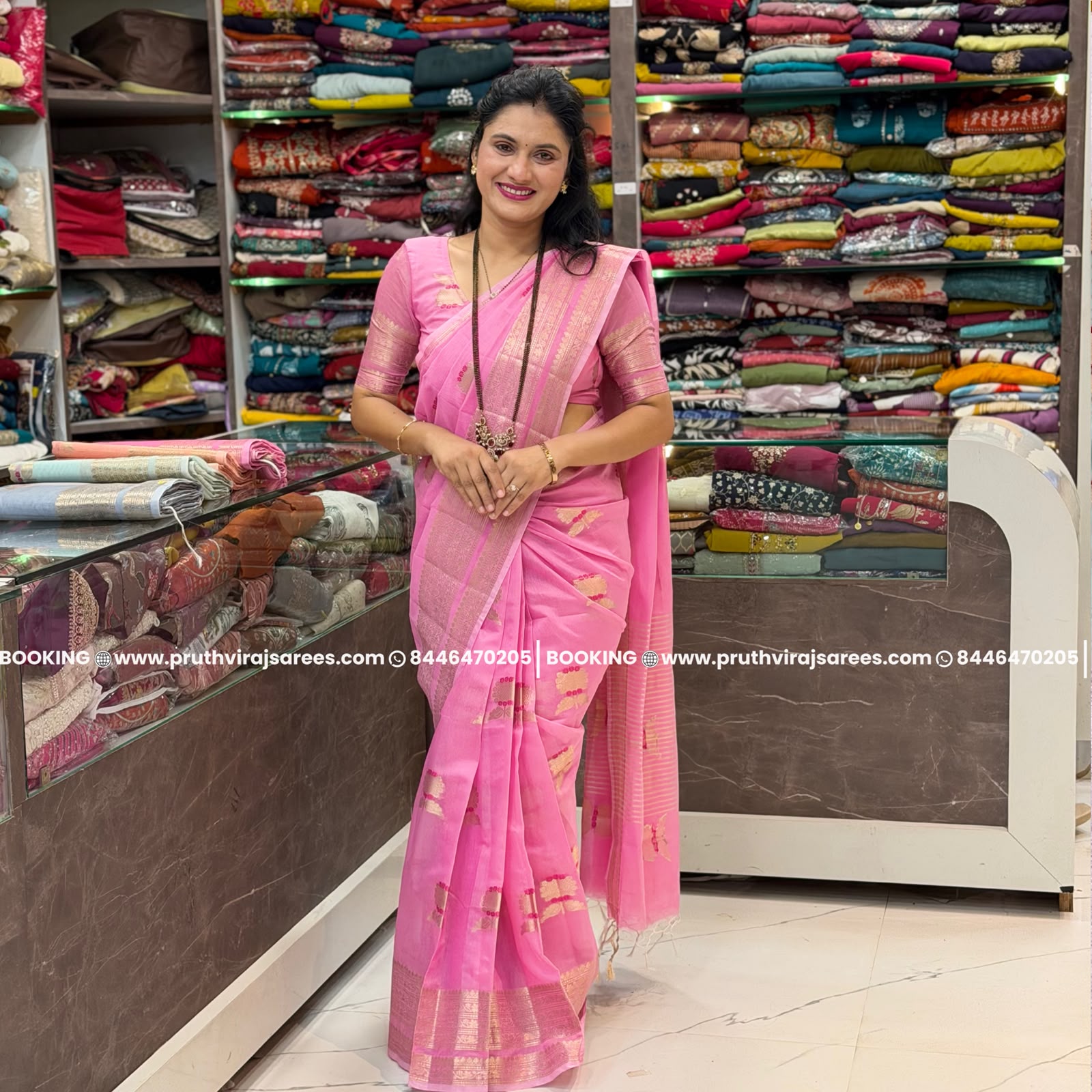 Chanderi Mal Fabric Saree - Pink