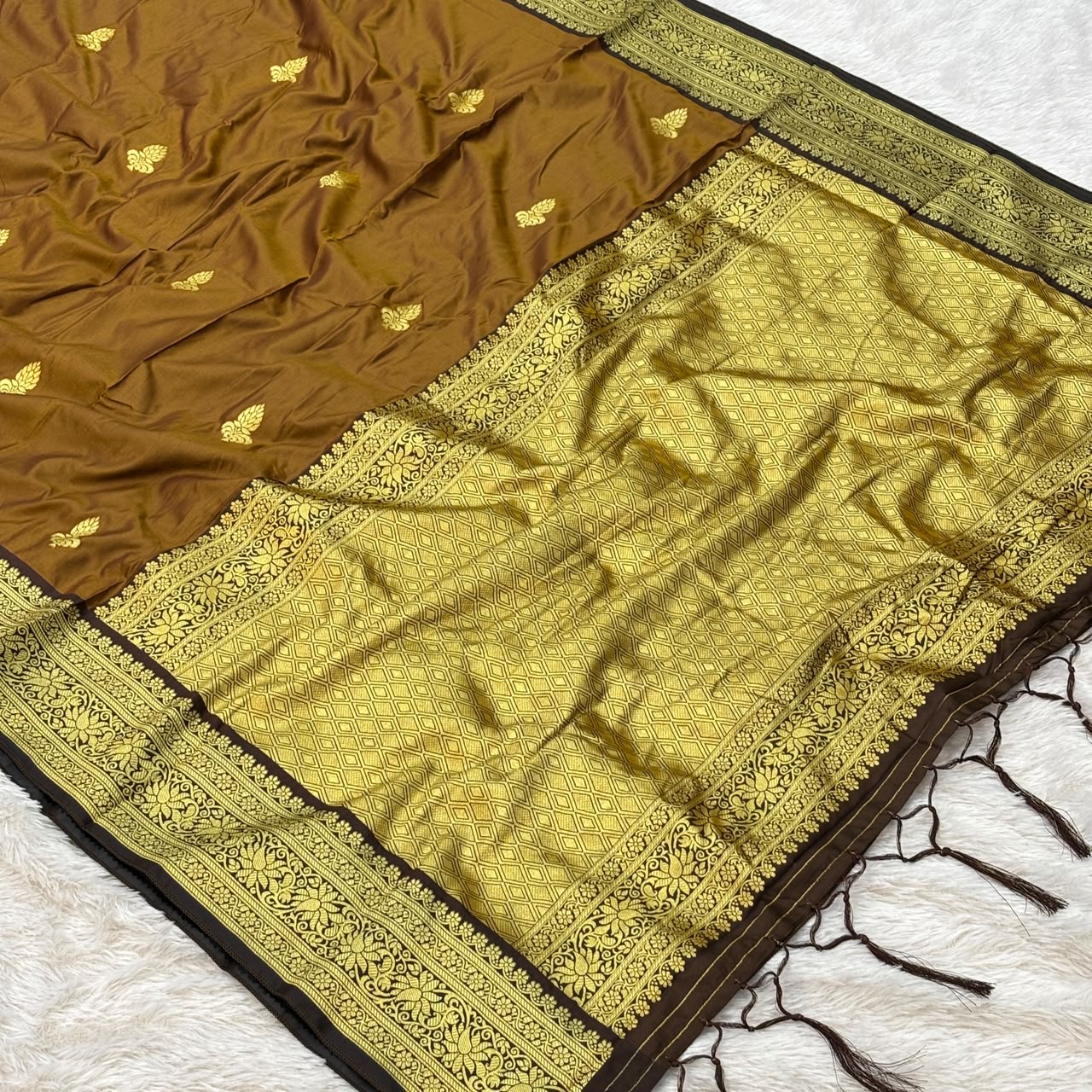 Brown & Golden Zari Work Saree - Jaggery