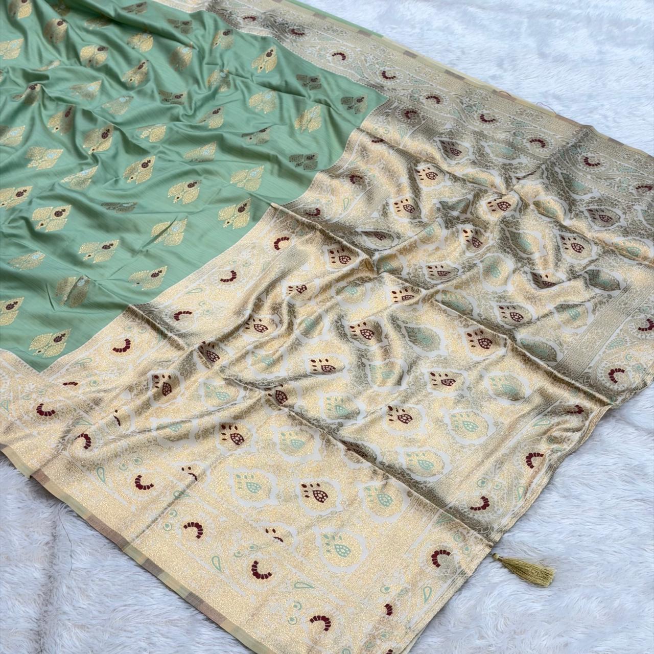 Banarasi Soft Silk Saree- Pista