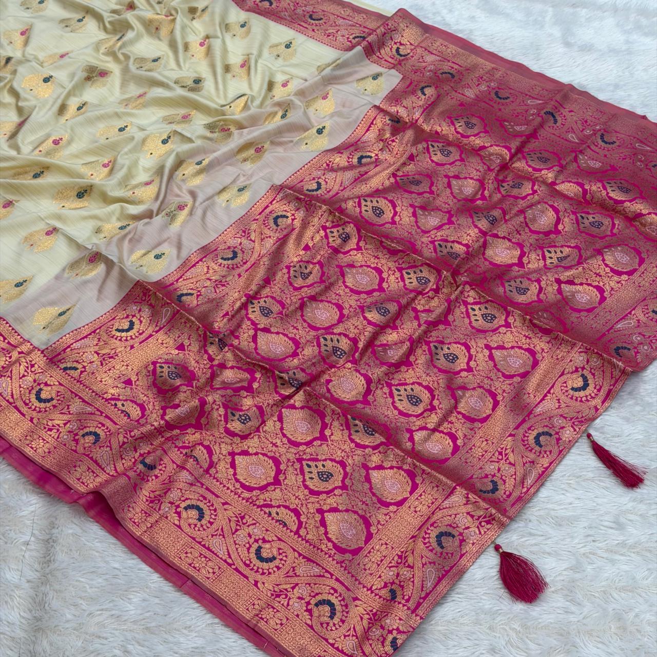 Banarasi Soft Silk Saree- Off White