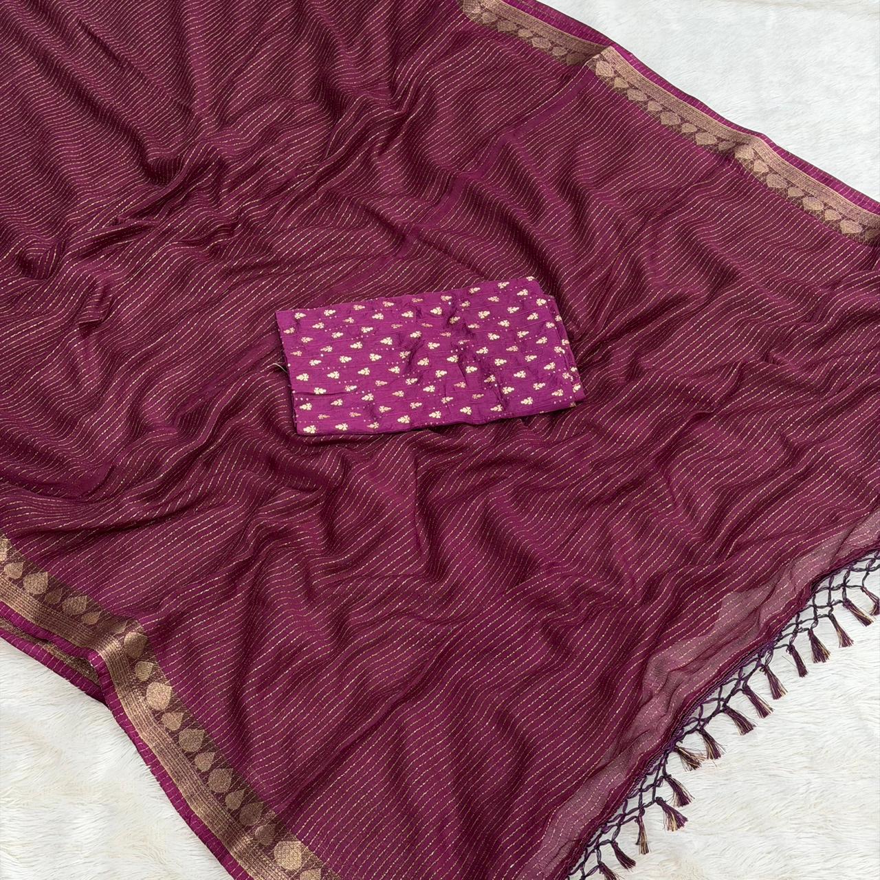 Zari Lining Maheshwari Border Saree - Wine