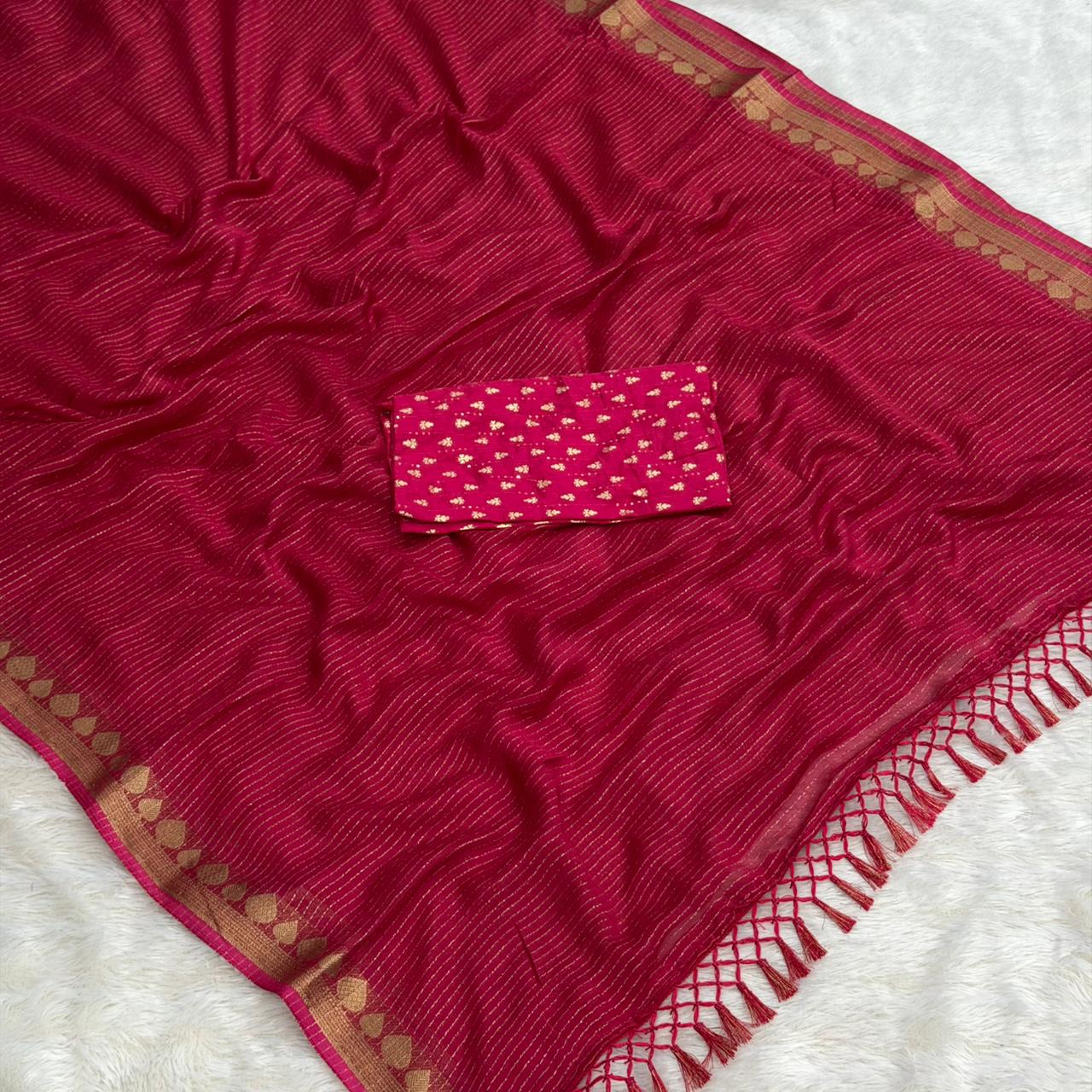 Zari Lining Maheshwari Border Saree - Pink
