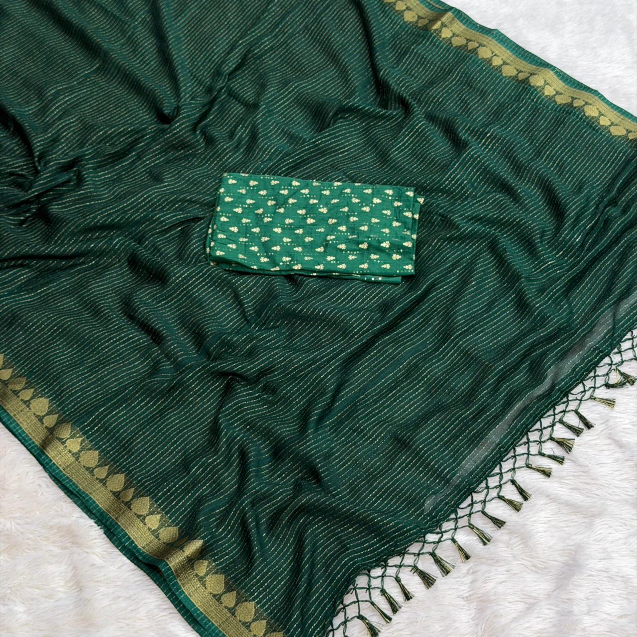 Zari Lining Maheshwari Border Saree - Green