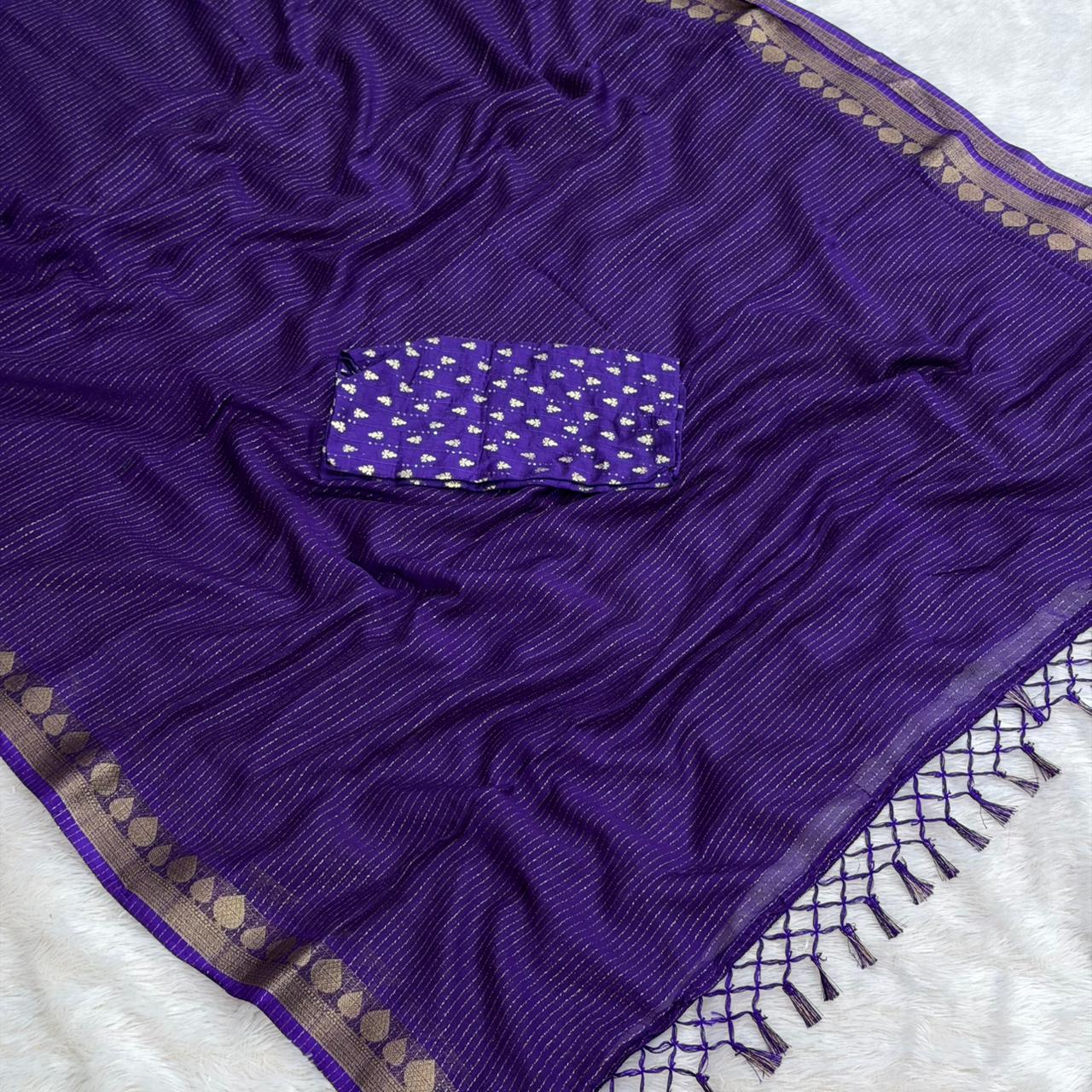 Zari Lining Maheshwari Border Saree - Purple