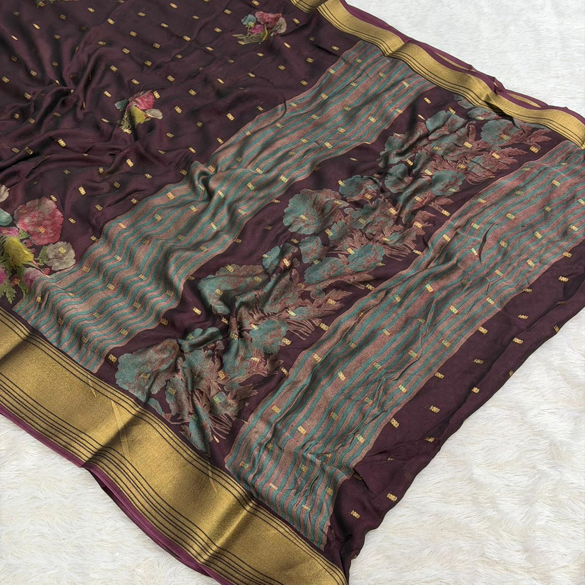 3D Print Saree - Choclate