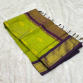 Cotton Gadwal Paithani Saree – Light Parrot Green With Wine Boarder