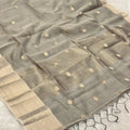 Cotton Silk Checks Maheshwari Saree - Grey