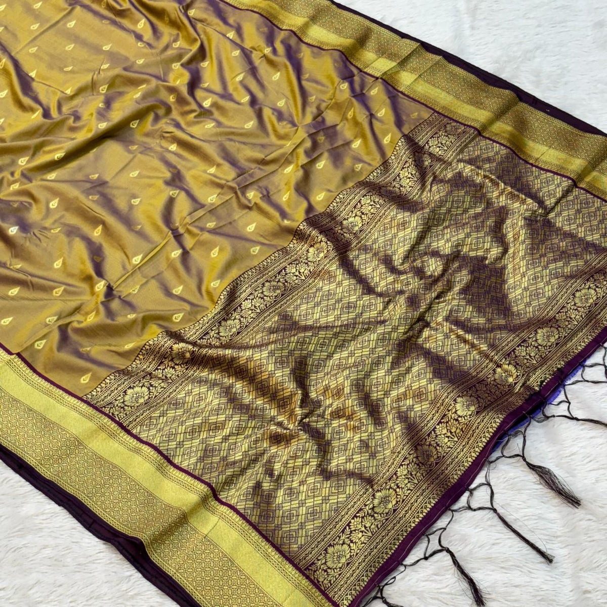 South Silk Look Saree – Mustered Yellow