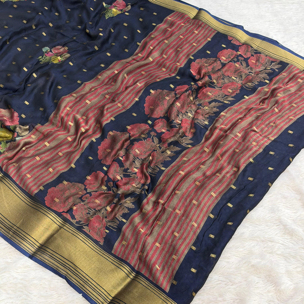 3D Print Saree -  Dark Navy Blue