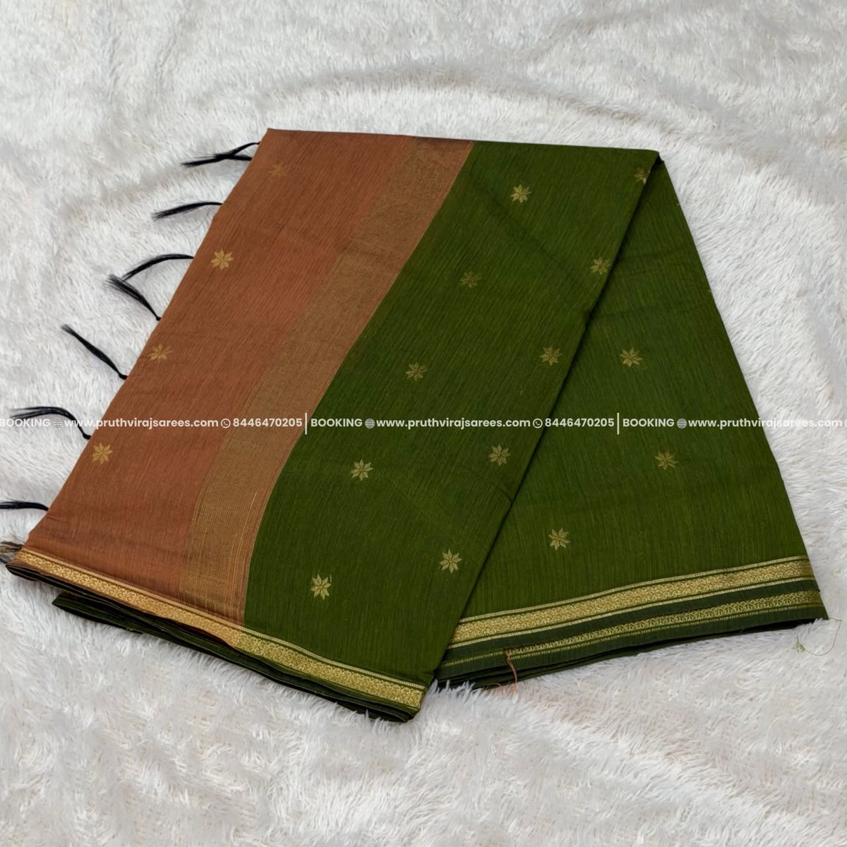 Krishna  Maheshwari Saree -  Green With Orange