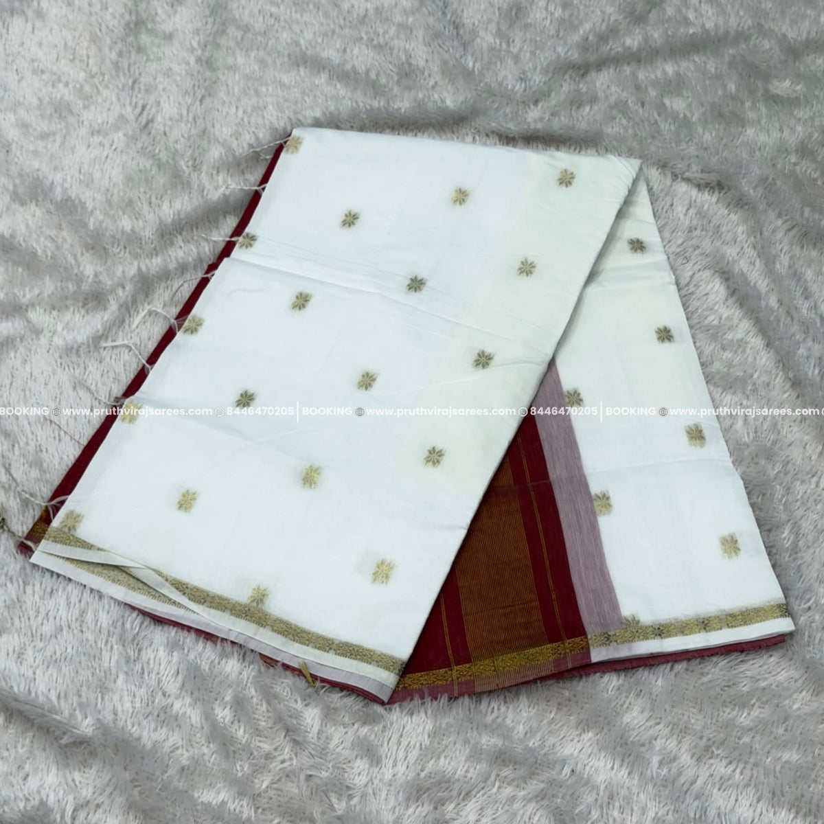 Flower Maheshwari Saree - White With Pink