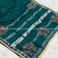 Elephant Design Appliqué Work Saree - Peacock