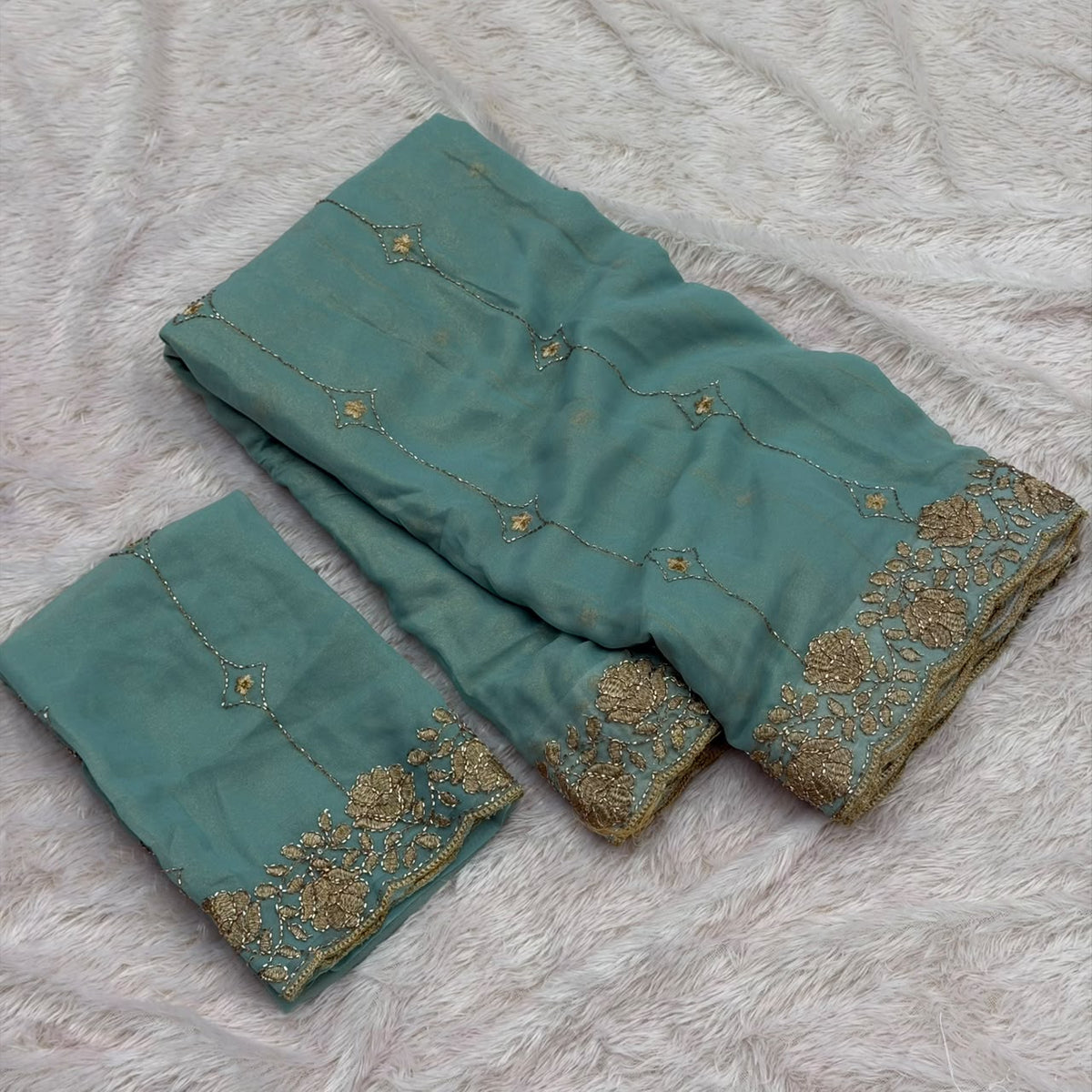 karadana work designer saree_sky blue