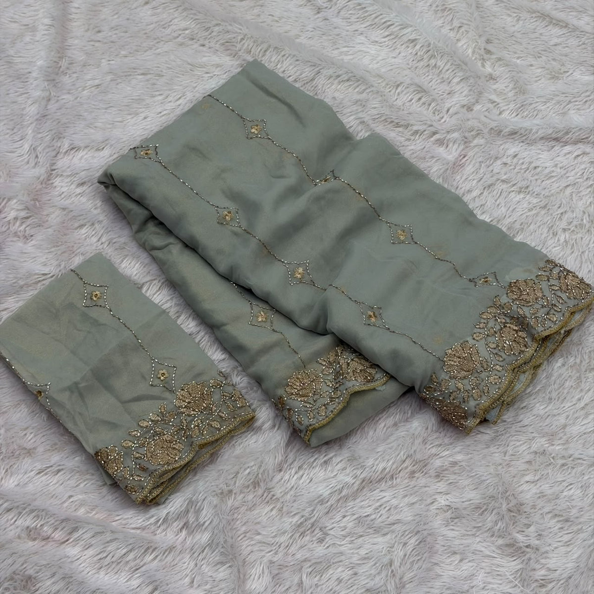 karadana work designer saree_ligth gray