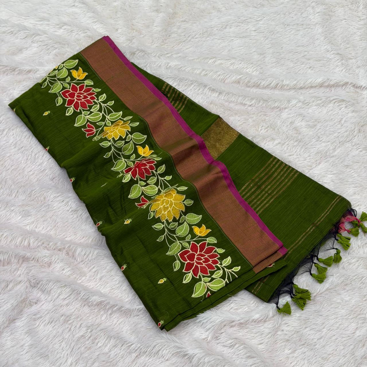 Best Kolkata Cotton Saree – Green