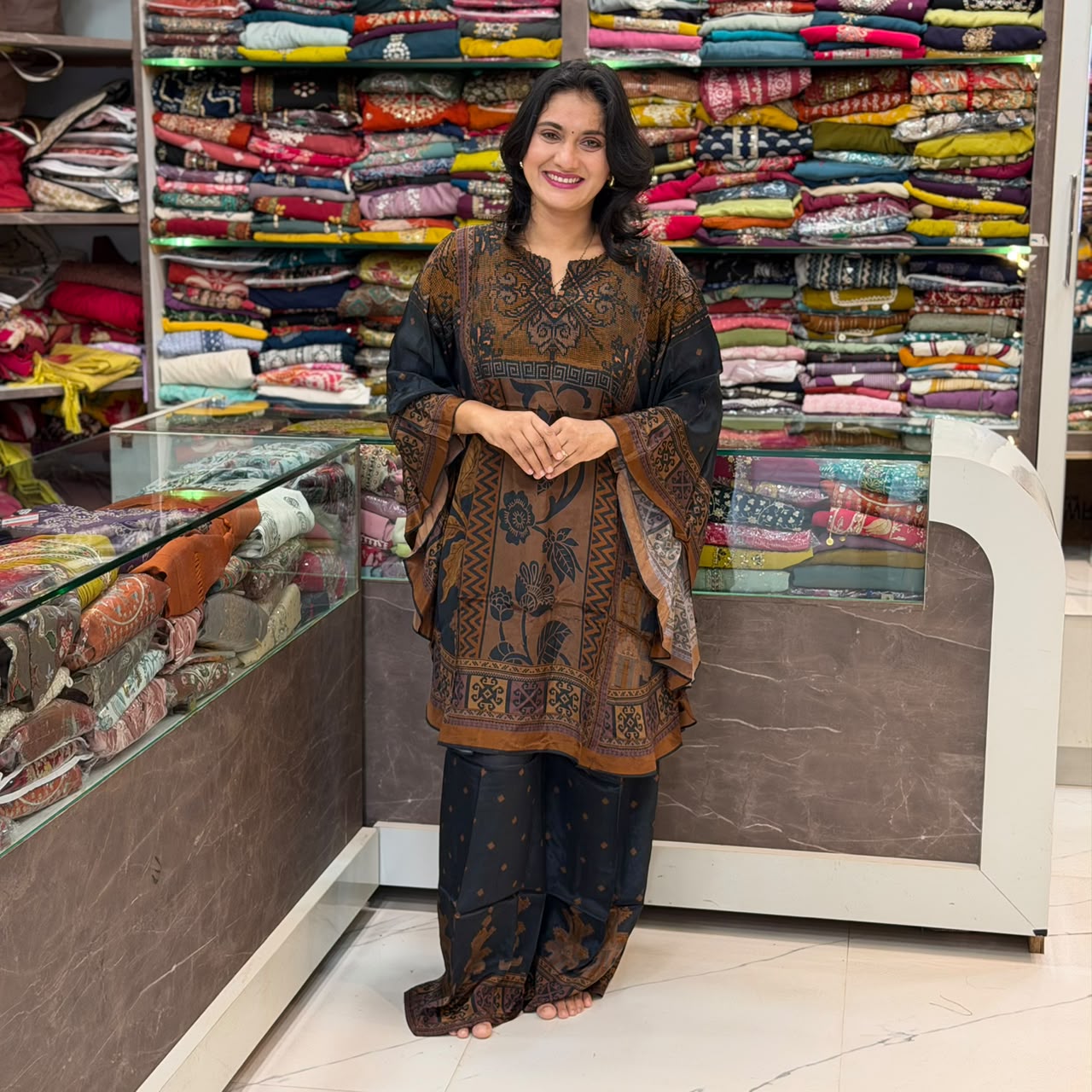 Maslin Silk Kaftan Kurti with Plazo Set