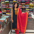 Cotton Kurta Pant Dupatta Set - Black