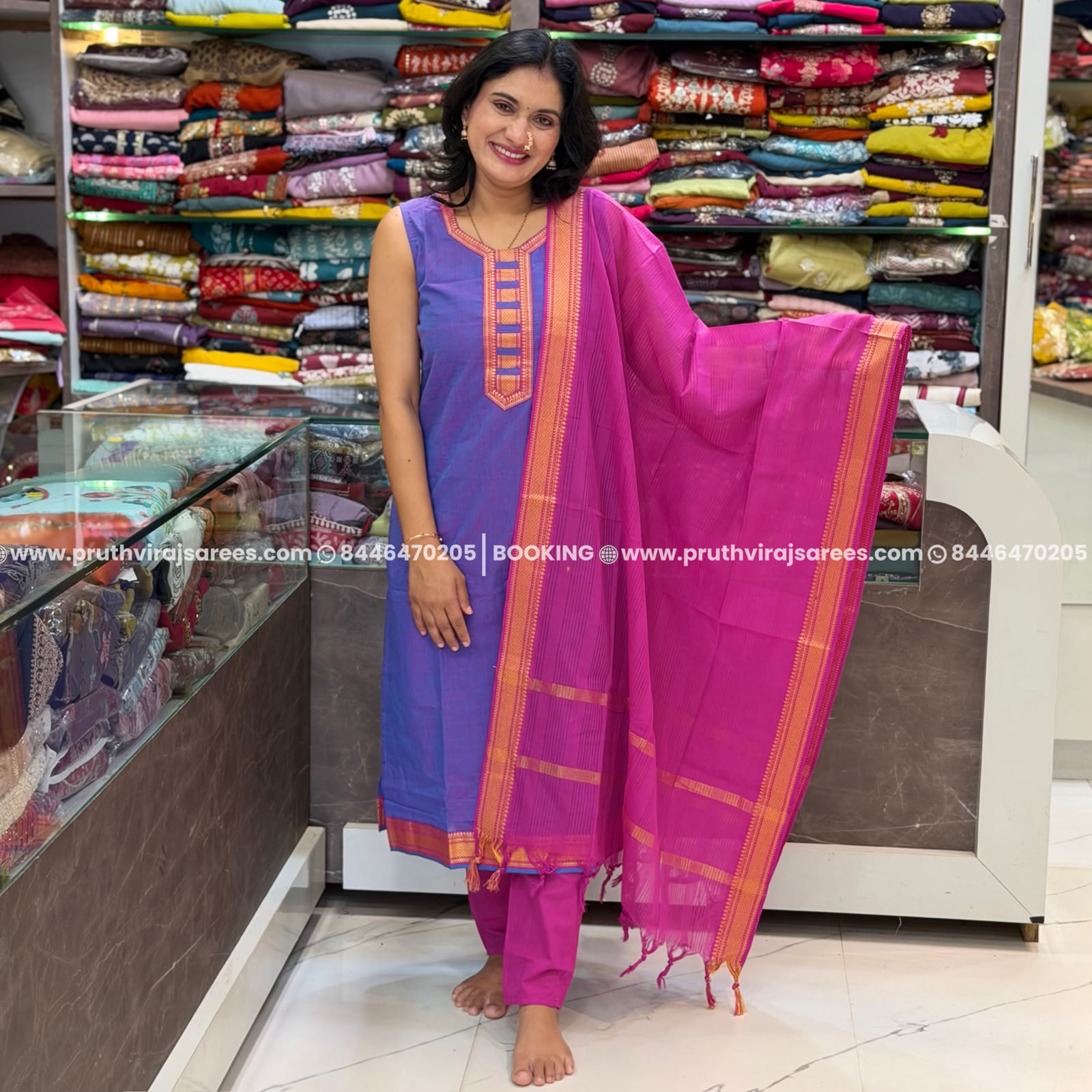 Cotton Kurta Pant Dupatta Set - Levender