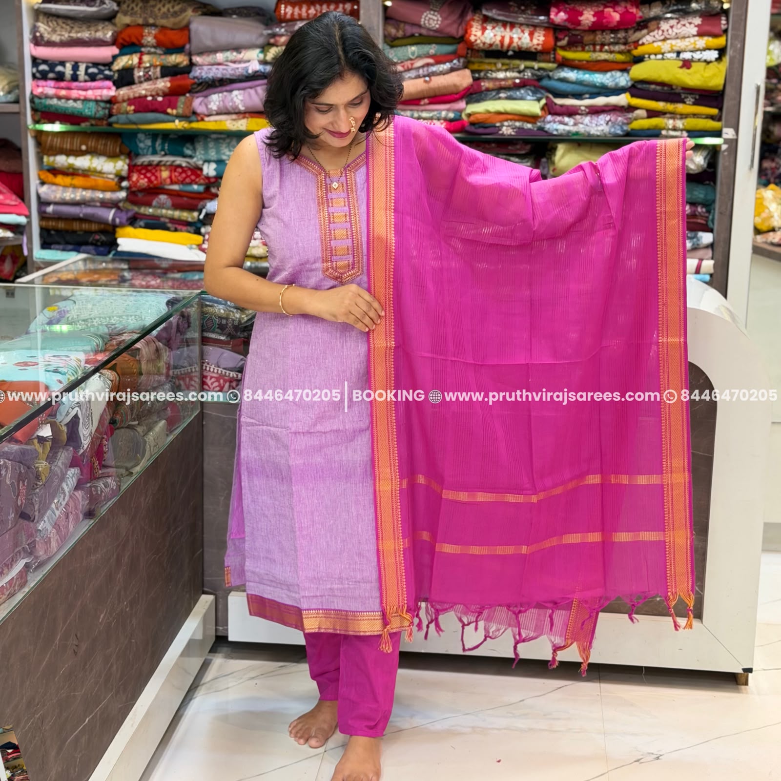 Cotton Kurta Pant Dupatta Set - Pink
